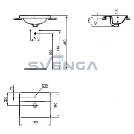 Ideal Standard Connect Rectangular įleidžiamas praustuvas su skyle maišytuvui