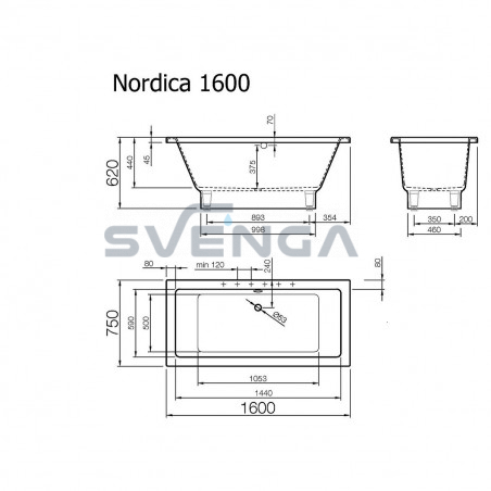Vispool Nordica 1600x750mm ir 1700x750mm lieto akmens vonia