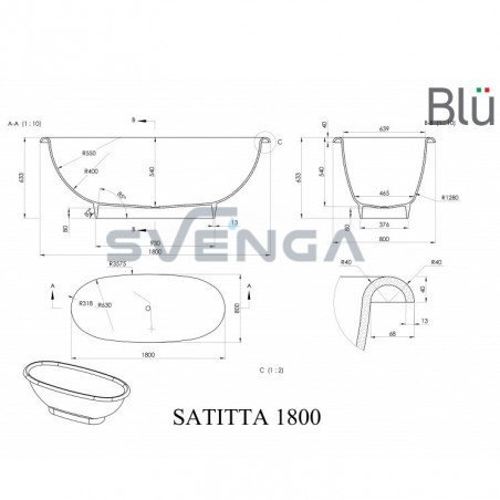Blu Satitta 1810x800mm lieto akmens vonia