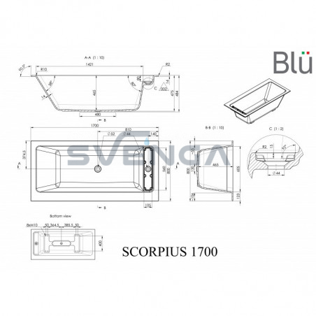 Blu Scorpius 1700x800mm lieto akmens vonia