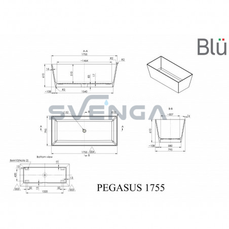 Blu Pegasus 1755x795mm lieto akmens vonia