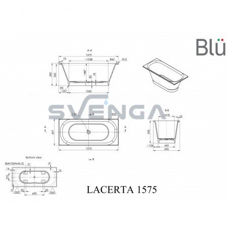 Blu Lacerta 1575x700mm lieto akmens vonia