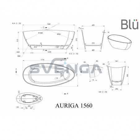 Blu Auriga Mini 1560x710mm lieto akmens vonia