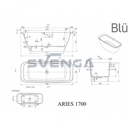 Blu Aries 1700x700mm lieto akmens vonia