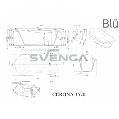 Blu Corona 1570x765mm retro stiliaus vonia