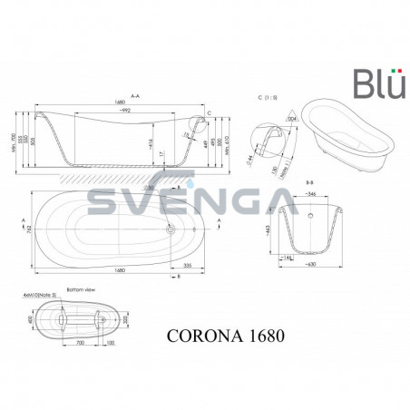 Blu Corona 1680x762mm retro stiliaus vonia