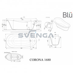 Blu Corona 1680x762mm retro stiliaus vonia