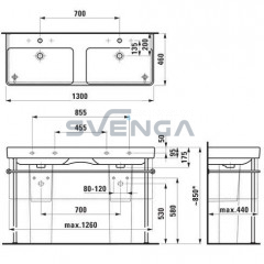 Laufen Pro S dviejų dubebų pakabinamas praustuvas 1200x460 ir 1300x460