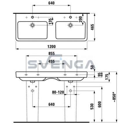 Laufen Pro S dviejų dubebų pakabinamas praustuvas 1200x460 ir 1300x460