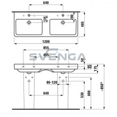 Laufen Pro S dviejų dubebų pakabinamas praustuvas 1200x460 ir 1300x460