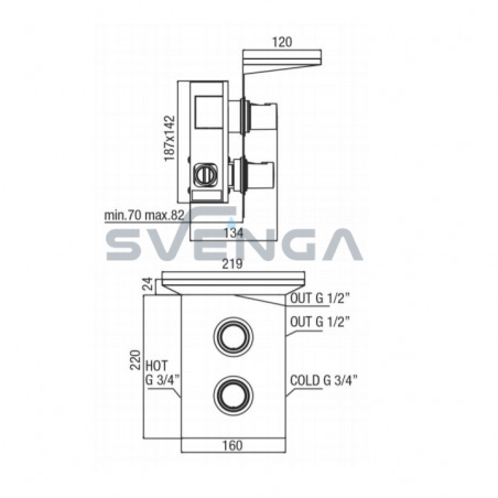 Alpi Seta SA73163 termostatinis potinkinis dušo maišytuvas su lentynėle