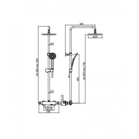 Alpi Sport Plus SPL72RP7151 termostatinė dušo sistema su 20 cm dušo galva 1