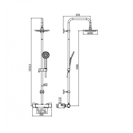 Alpi Sport Senior SPS86RM2151 termostatinė dušo sistema su 20 cm dušo galva 1