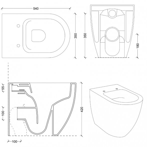 Alice Ceramica Form Square Rimless 540x350 pristatomas klozetas 3