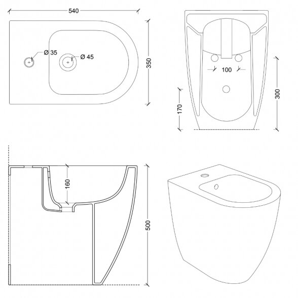 Alice Ceramica Form Square Rimless 540x350xH500 pastatoma bidė 3