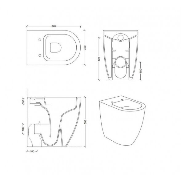 Alice Ceramica Form Square Rimless 540x350xH500 pristatomas klozetas 2