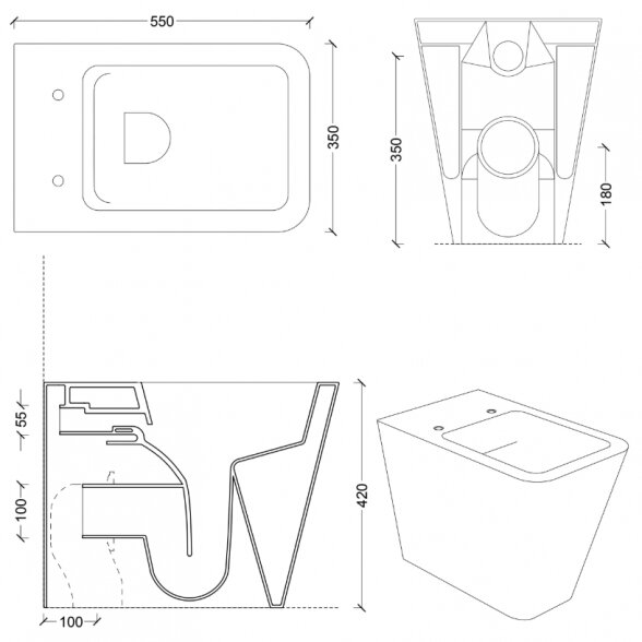 Alice Ceramica Hide Square 550x350 pristatomas klozetas 3