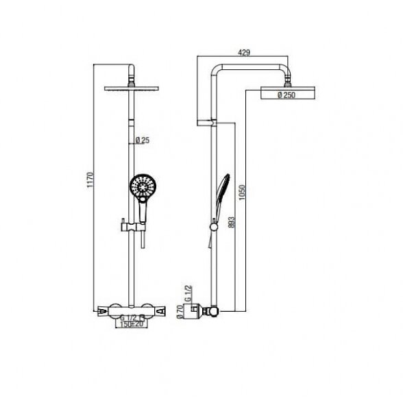 Alpi City Plus CRL87RP2151 termostatinė dušo sistema su 25 cm dušo galva 1