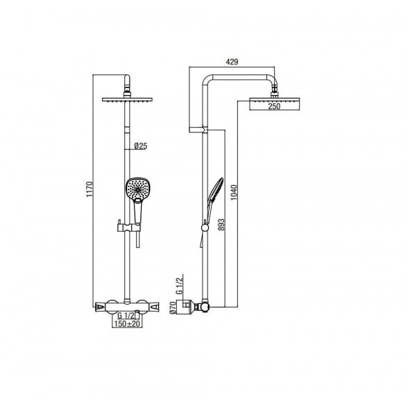 Alpi City Plus CRL87SP2151 termostatinė dušo sistema su 25 cm dušo galva 1