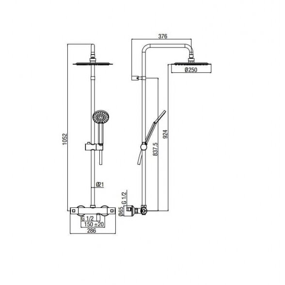 Alpi Sport Plus SPL96RM2151 termostatinė dušo sistema su plona 25 cm dušo galva 1