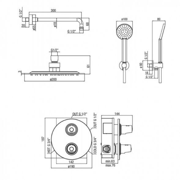 Alpi Sport plus SWK721163 termostatinis potinkinis dušo komplektas 1