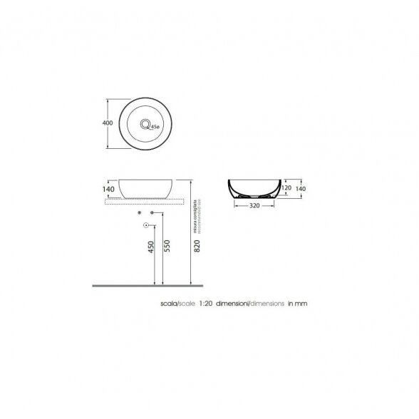 Azzurra Elegance Round R400 400x400 pastatomas ant stalviršio praustuvas 3