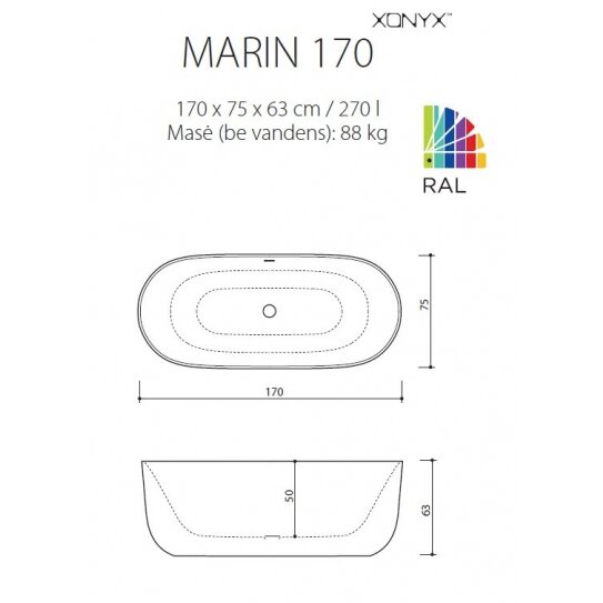 Balteco Marin 170cm lieto akmens laisvai pastatoma vonia 2