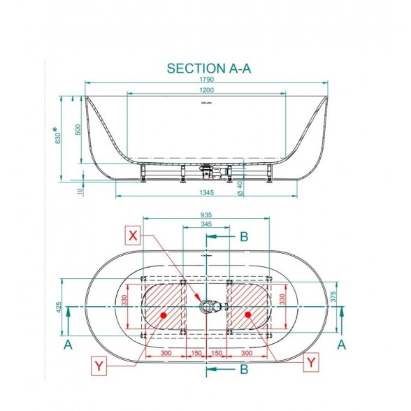 Balteco Marin 180cm lieto akmens laisvai pastatoma vonia 2