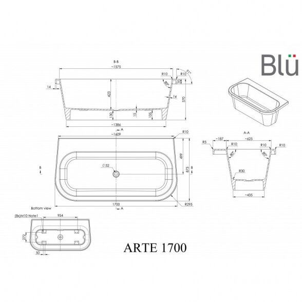 Blu Arte 1700x873mm lieto akmens vonia 1