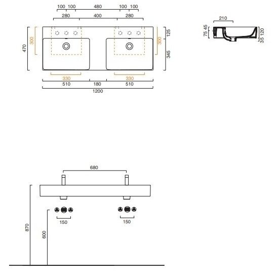 Catalano Premium 120x47 pakabinamas/baldinis/pastatomas ant stalviršio dvigubas praustuvas 4