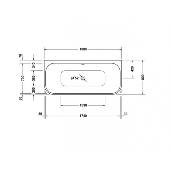 Duravit Happy D.2 akrilinė glaudžiama prie sienos vonia 1800x800 mm 3