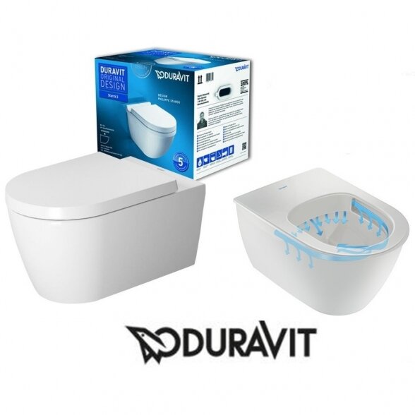 Duravit Me by Starck pakabinamas klozetas su Rimless (be nuplovimo lanko) ir lėtaeigiu dangčiu 1