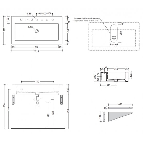 Flaminia Acquagrande 1010x560xH200 pastatomas arba pakabinamas praustuvas 2