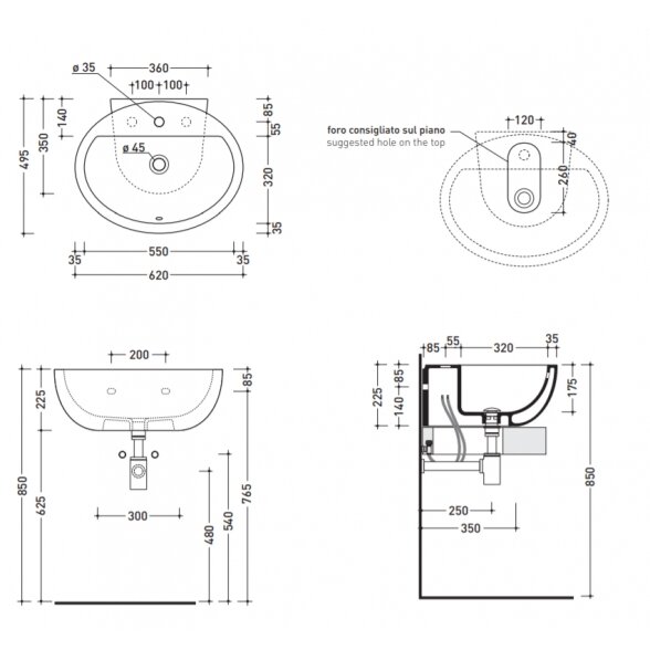 Flaminia Dip 620x495xH225 pastatomas arba pakabinamas praustuvas 2