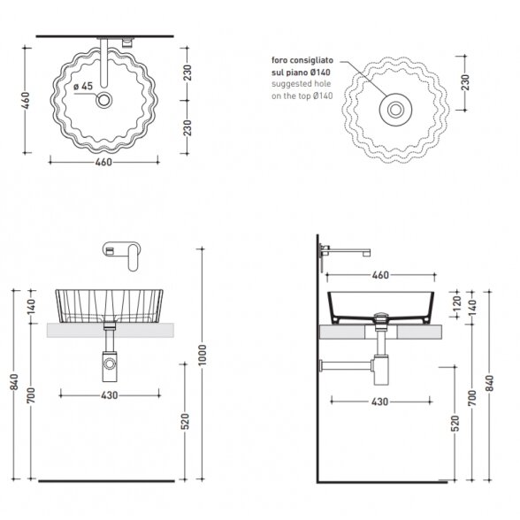 Flaminia Doppio Zero 460x460xH140 pastatomas praustuvas 3