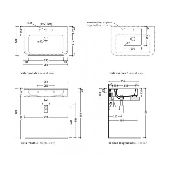 Flaminia MADRE 750x500xH140 pastatomas arba pakabinamas praustuvas 5