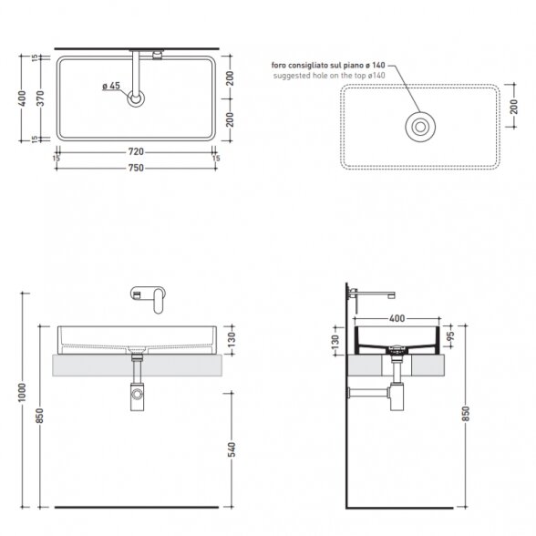 Flaminia Miniwash 750x400xH130 pakabinamas/pastatomas ant stalviršio praustuvas 1