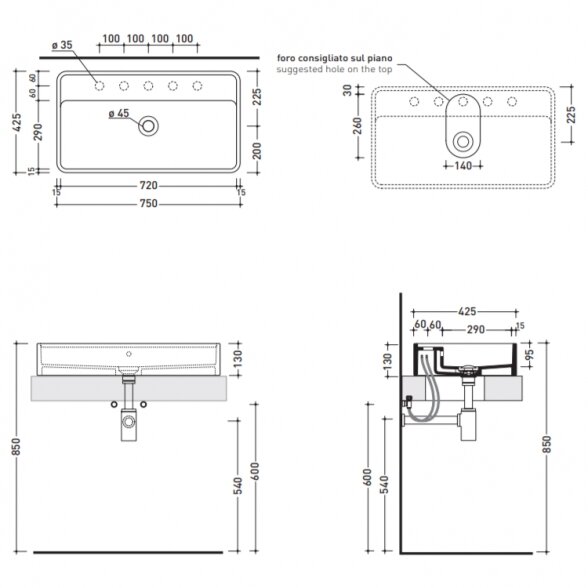 Flaminia Miniwash 750x420xH130 pastatomas praustuvas 1