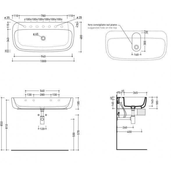 Flaminia Mono 1000x480xH185 pastatomas arba pakabinamas praustuvas 2