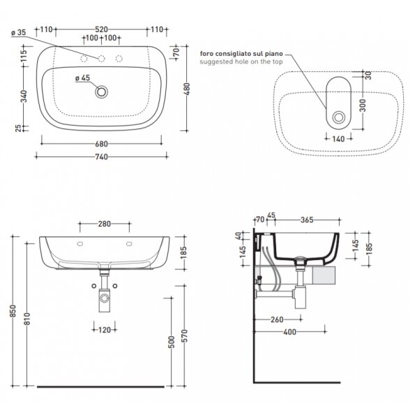 Flaminia Mono 740x480xH185 pastatomas arba pakabinamas praustuvas 1