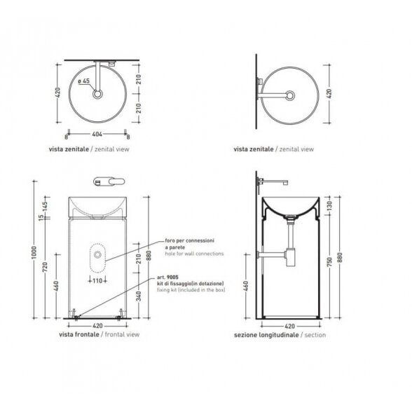 Flaminia Monotwin Slim 42x42xH90 laisvai pastatomas praustuvas prie sienos 2