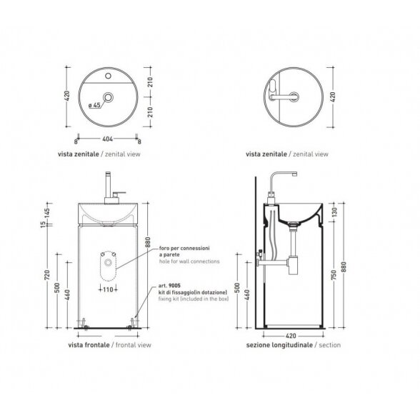 Flaminia Monotwin Slim MTR42P laisvai pastatomas praustuvas prie sienos 3