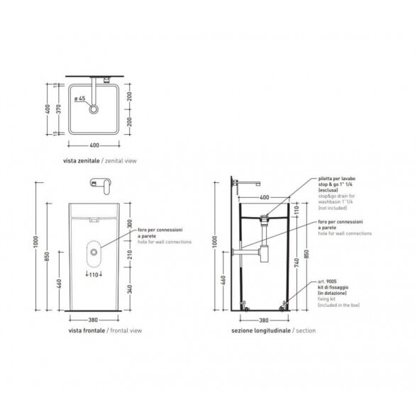 Flaminia Monowash 400x400xH850 laisvai pastatomas praustuvas prie sienos 5