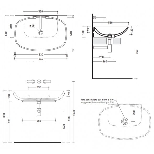 Flaminia Nuda 860x580xH180 pastatomas arba pakabinamas praustuvas 1