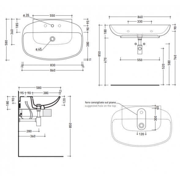 Flaminia Nuda 860x580xH180 pastatomas arba pakabinamas praustuvas 5081 2