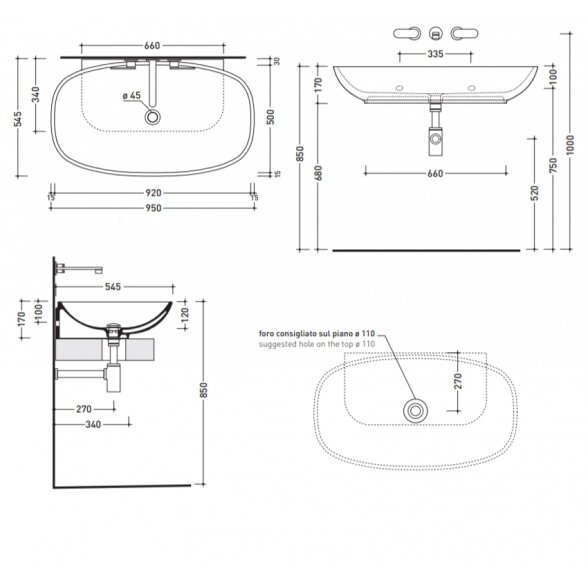 Flaminia Nuda 950x545xH170 pastatomas arba pakabinamas praustuvas 2