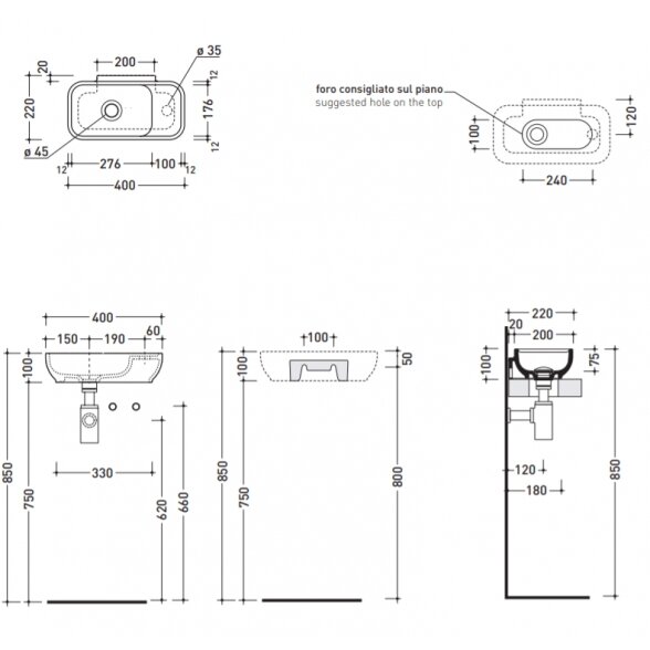 Flaminia Pass 400x220xH100 pastatomas arba pakabinamas praustuvas 2