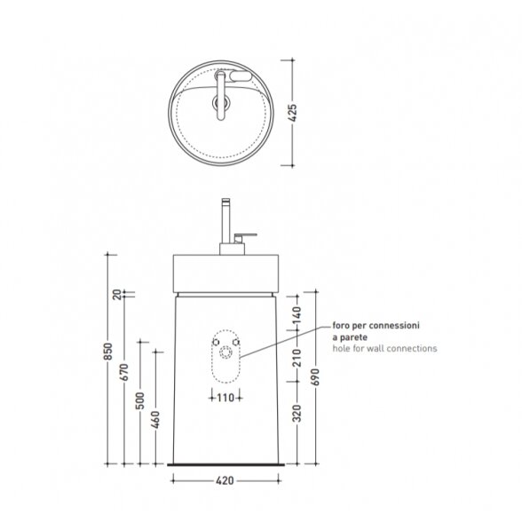 Flaminia Twin Column 425x425xH850 laisvai pastatomas praustuvas 4