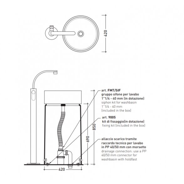 Flaminia Twin Column 425x425xH850 laisvai pastatomas praustuvas, 5050/COLC 3