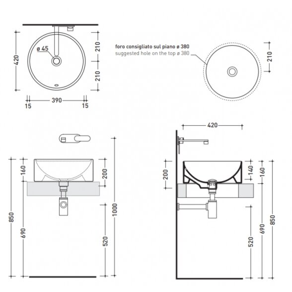 Flaminia Twin Set 425x425xH160 pastatomas praustuvas, 5050/42C 2